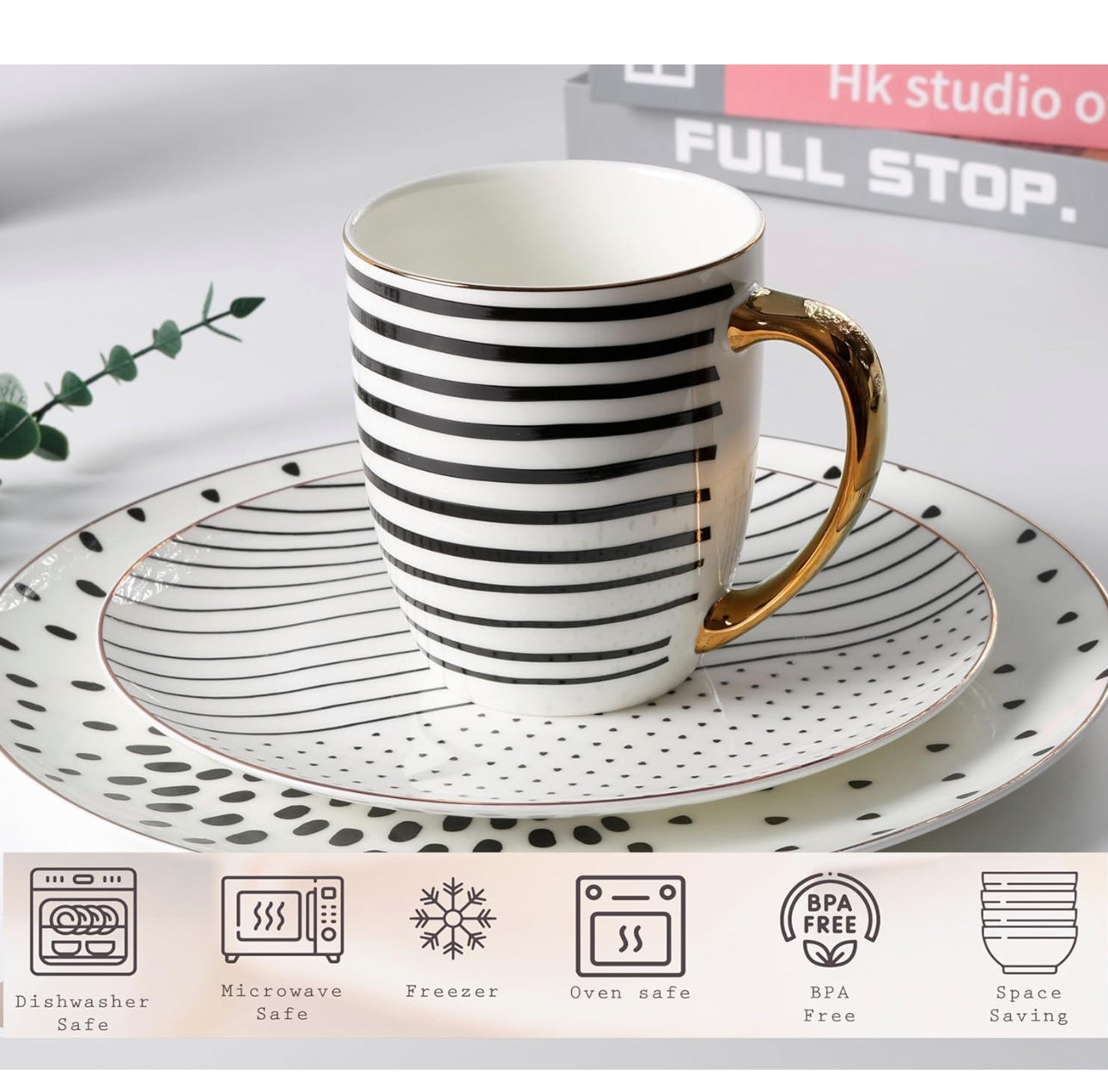KOKEN Monochrome Dots & Lines- 16 Pcs Dinnerware Set 🍽️