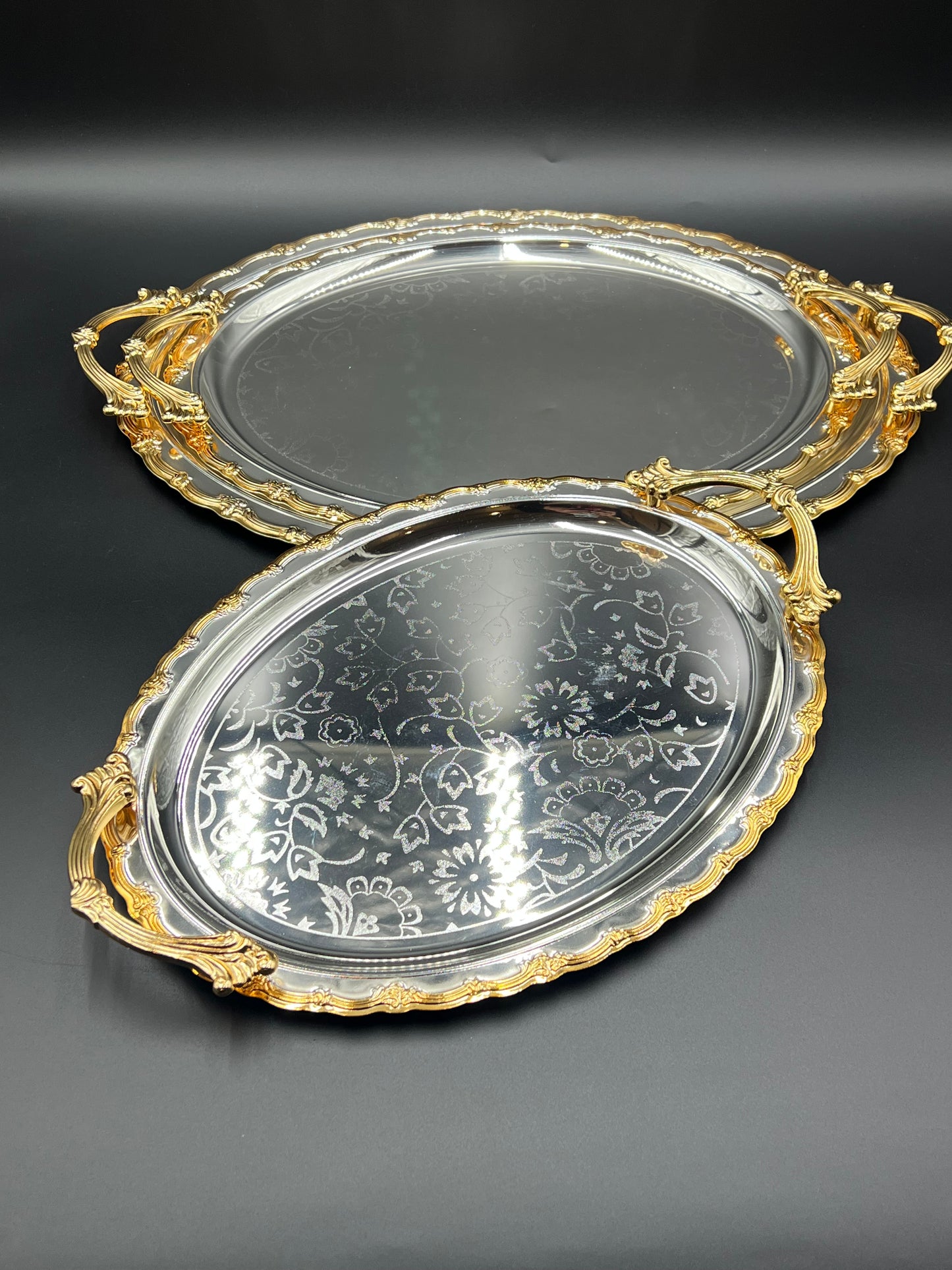 Royal Silver & Gold 3 Pcs Stainless Steel Serving Tray Set