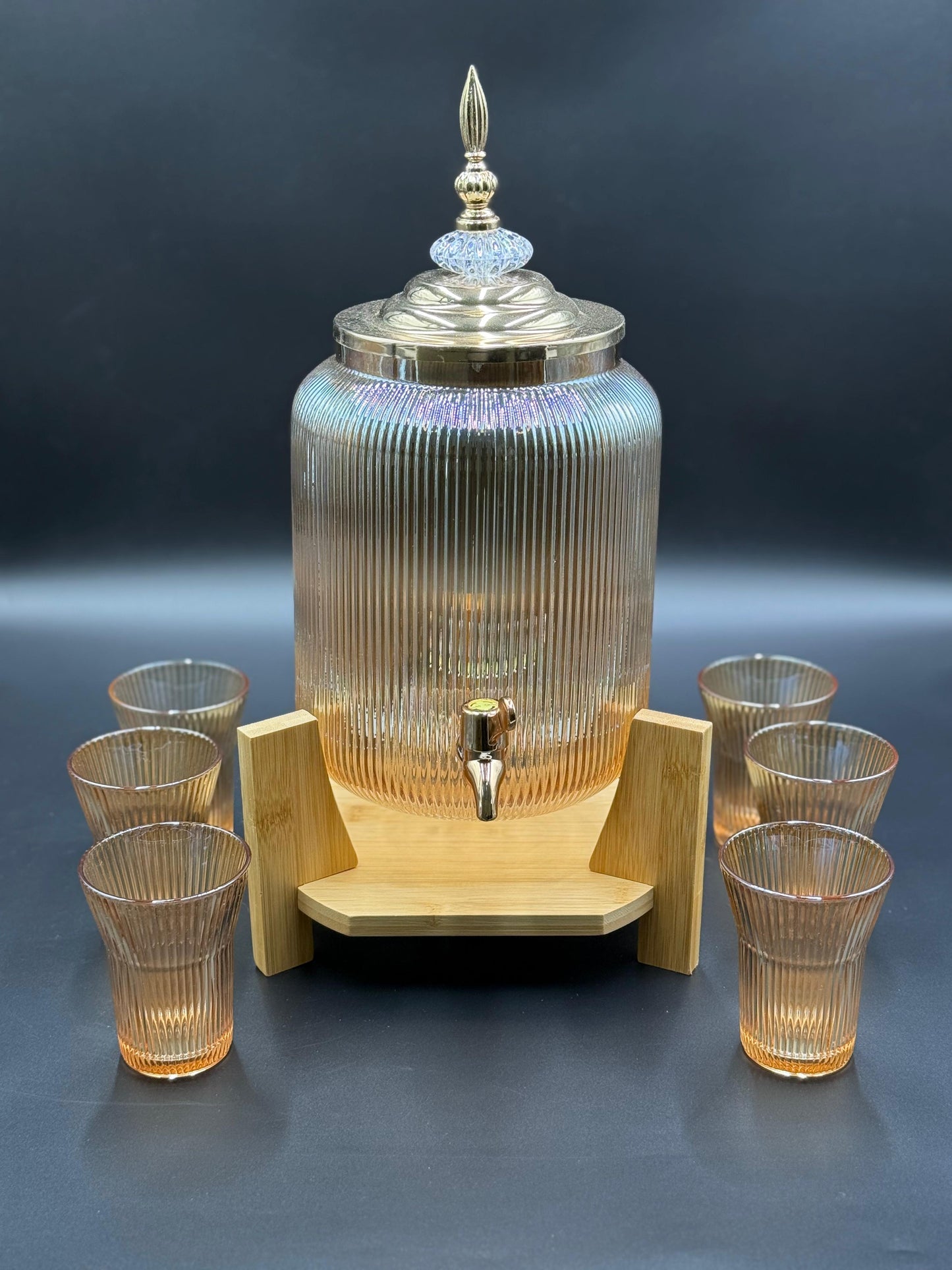 8 Pcs Textured Amber Royal Dispenser Set with Bamboo Stand π·β¨