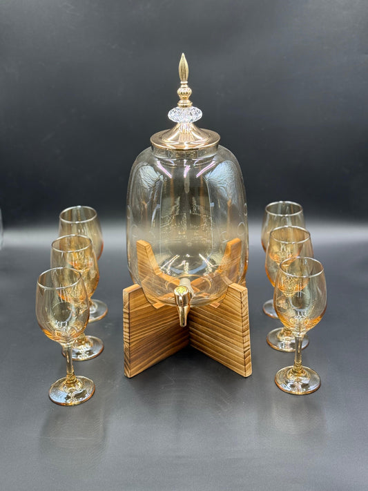8 Pcs Amber Royal Dispenser Set with Bamboo Stand 🍷✨