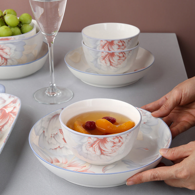 18 Pcs Matt Bone China Soft Bloom Breakfast Set 🌷