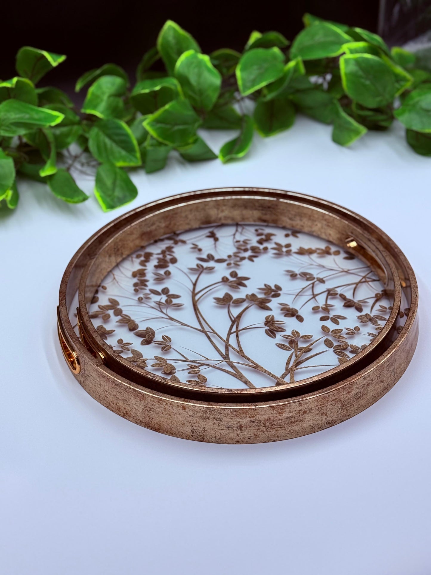 Vintage Golden Circular Frame Tray Sets 🪵