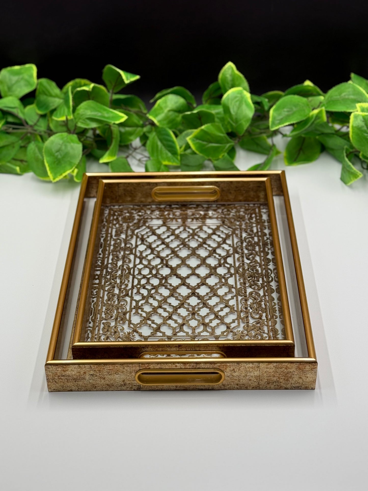 Vintage Golden Rectangular Frame Tray Sets 🪵