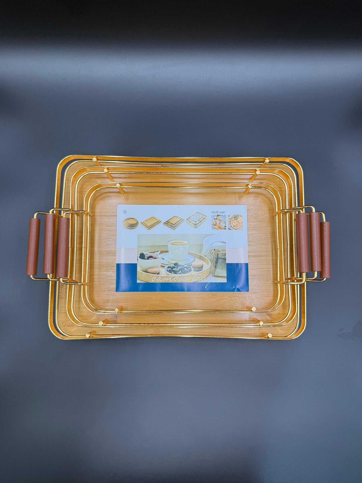 3 Pcs Golden Rim Bamboo Tray Set ✨