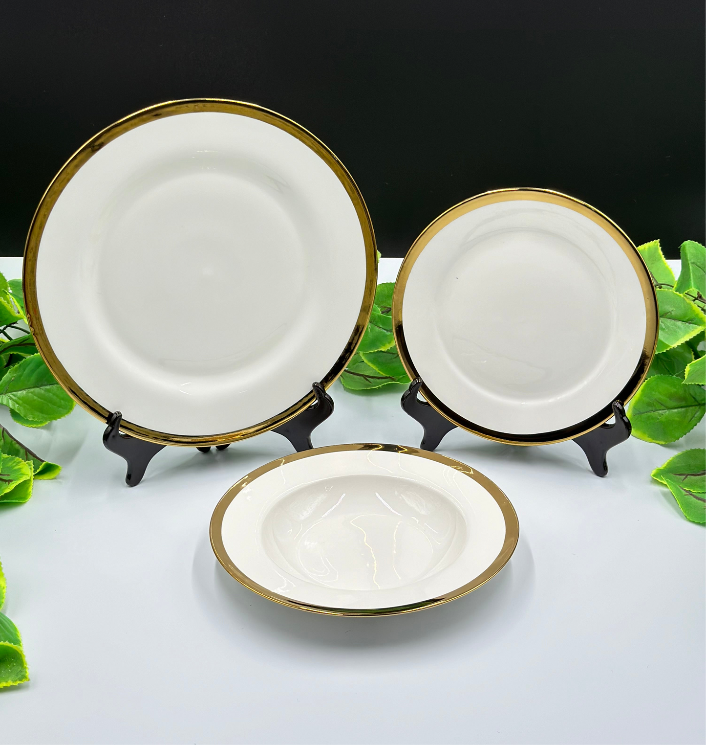 18 Pcs Decent Gold Rim Fine Bone China Curved Plate Set π½οΈβ¨