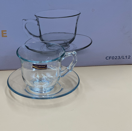 12 Pcs DELISOGA Fine Glass Cup & Saucer Set βοΈβ¨