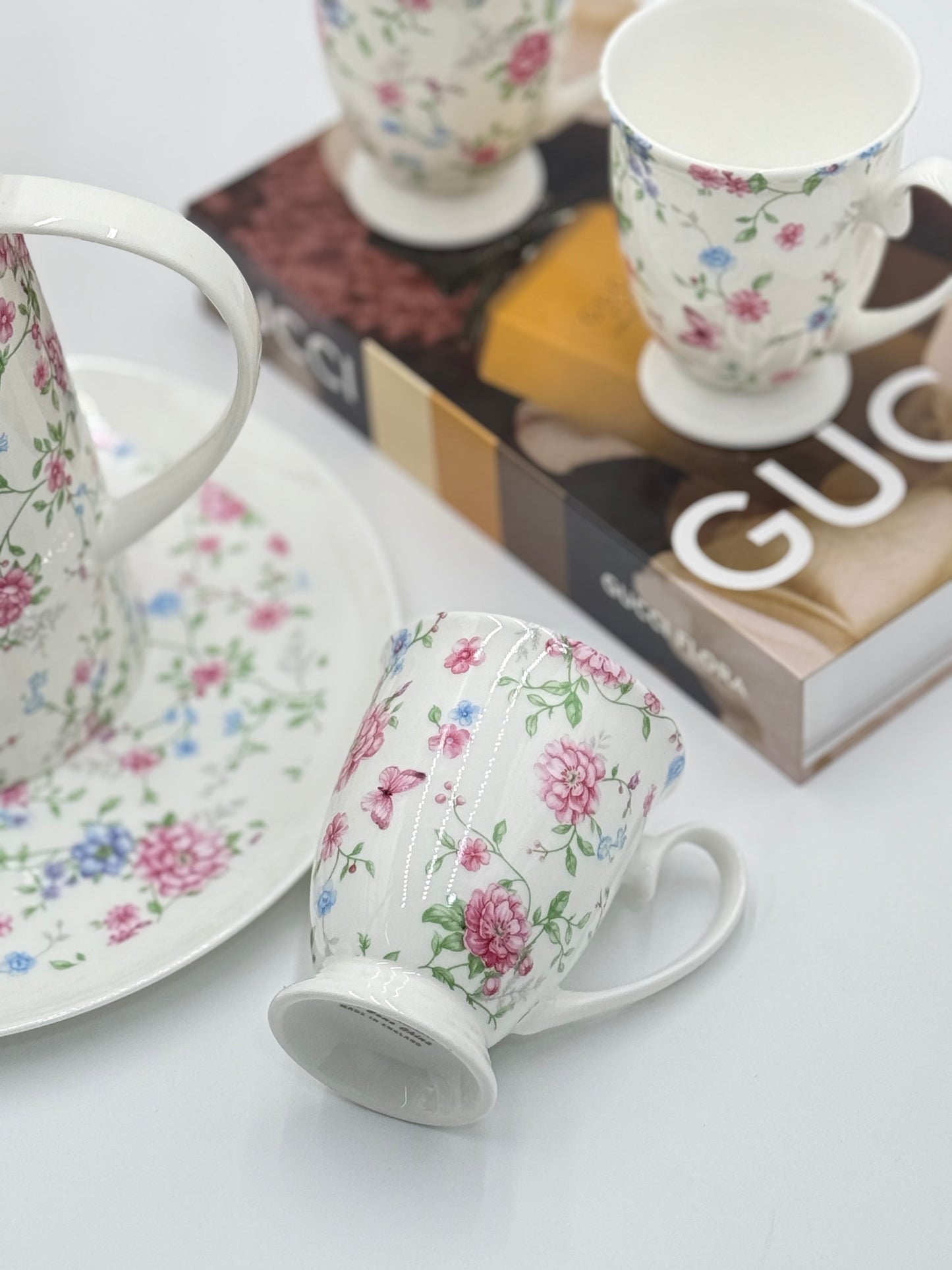 8 Pcs Royal Albert Butterfly Bloom Whisper Tea Set with Round Plate 🦋
