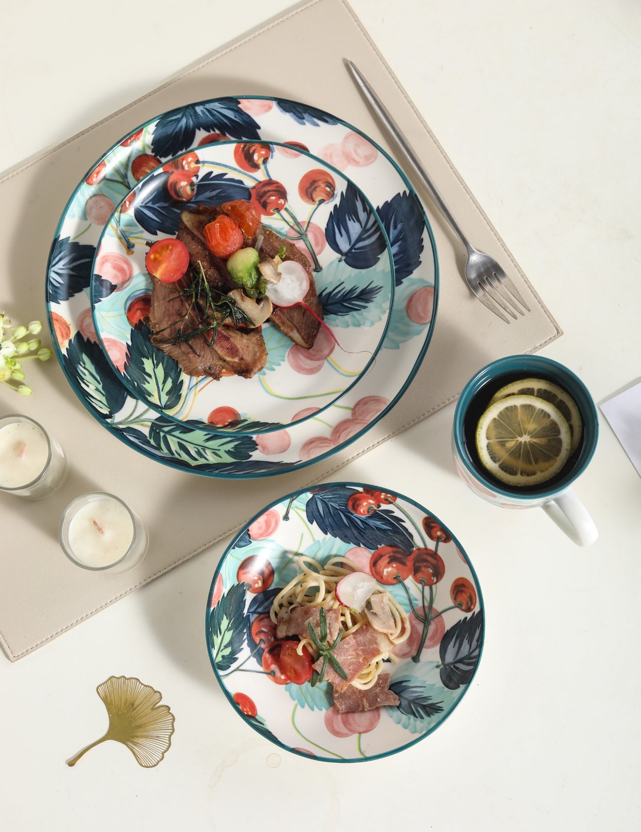 π Cherry Bloom- 16 pcs Handmade Matte Ceramic Dinner Set