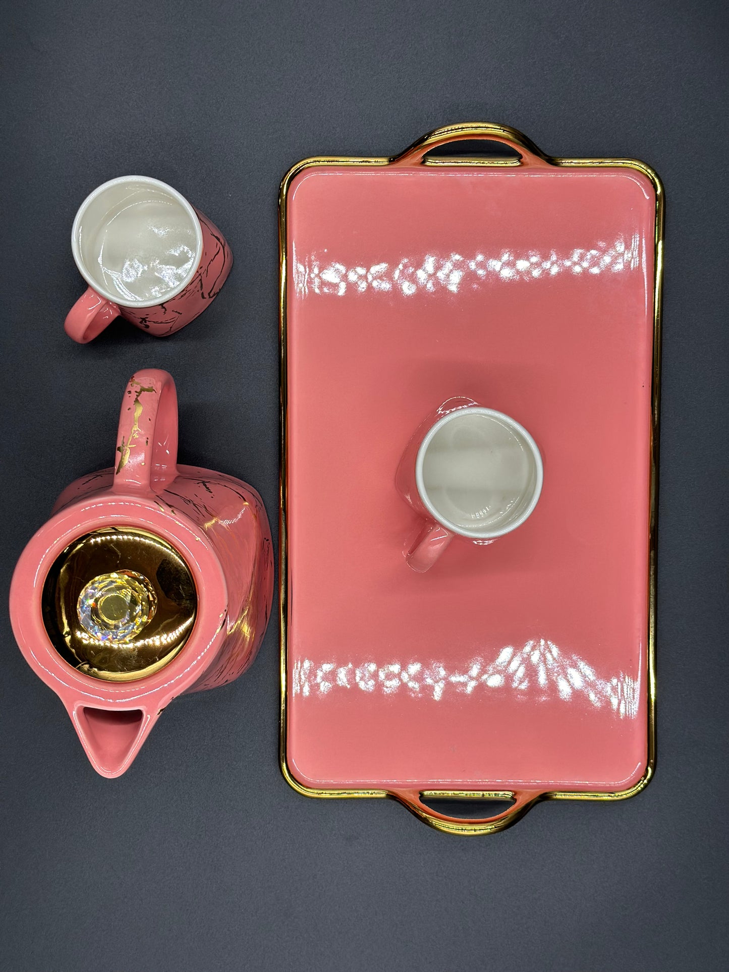 Marble Design ☕ - 8 PCS Tea Set With Tray