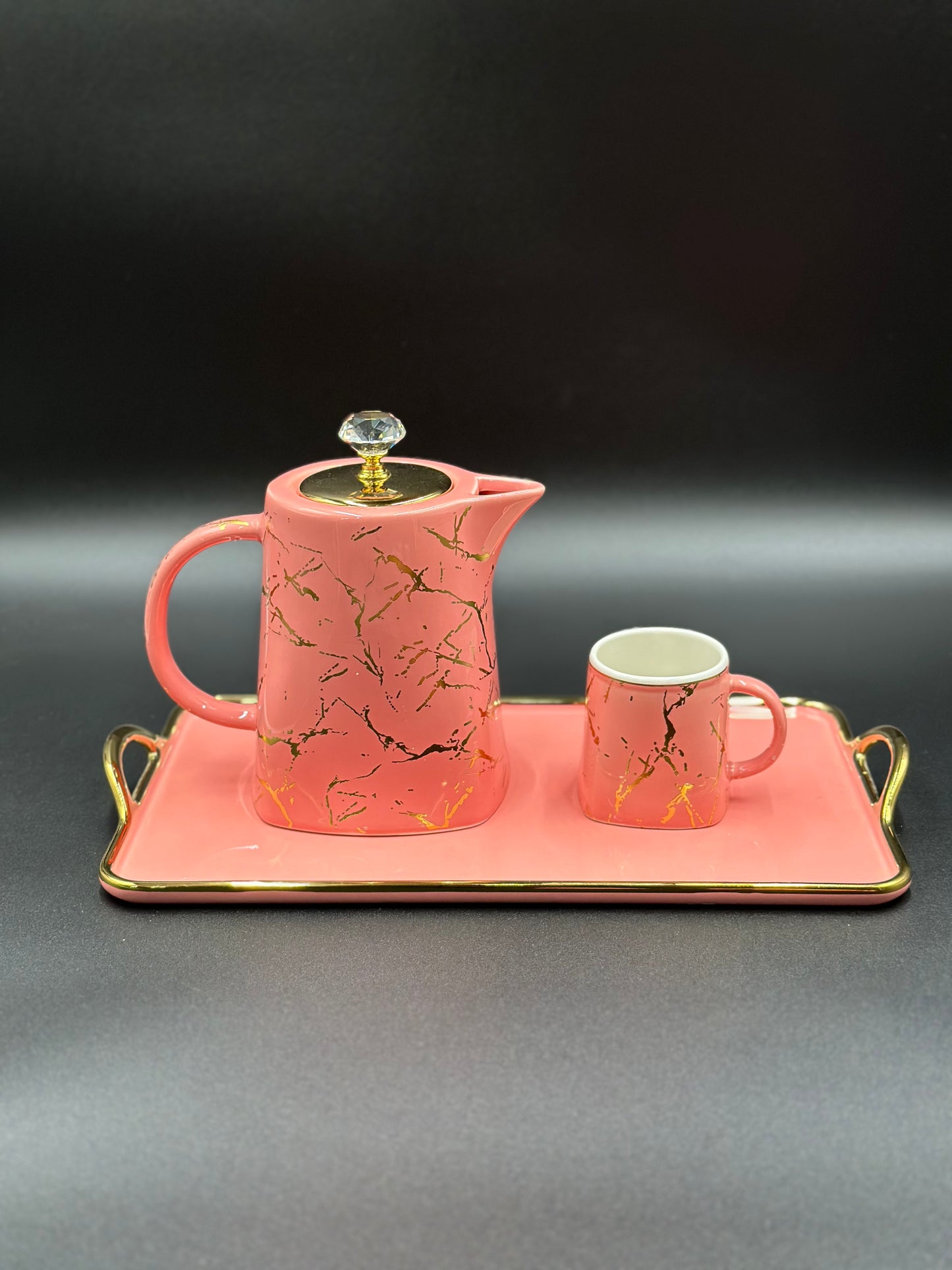 Marble Design ☕ - 8 PCS Tea Set With Tray