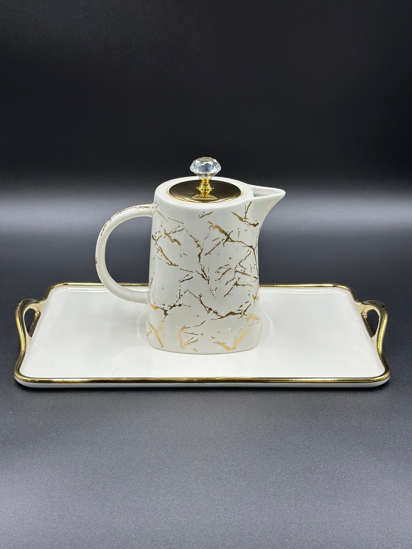 Marble Design ☕ - 8 PCS Tea Set With Tray