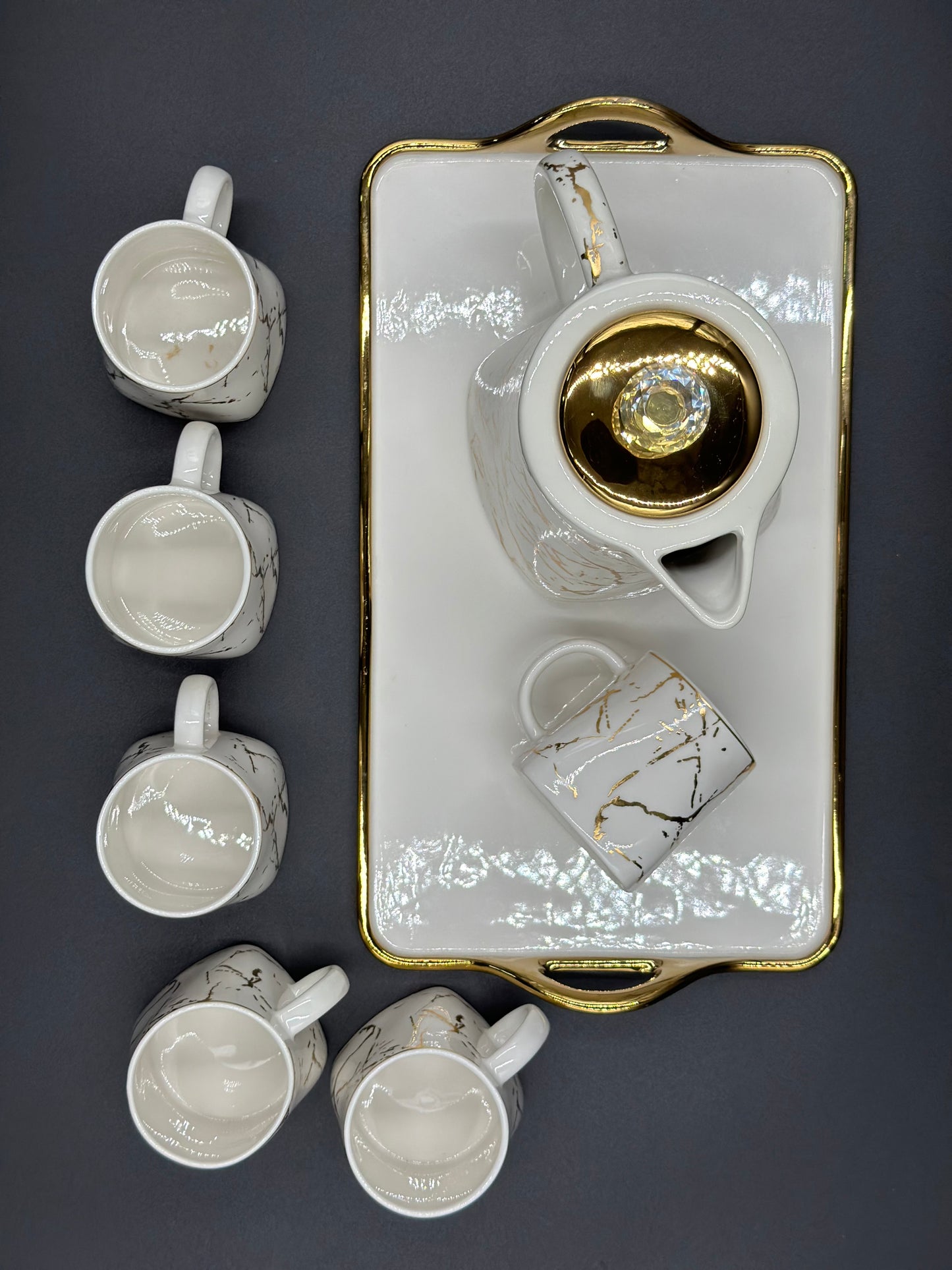 Marble Design ☕ - 8 PCS Tea Set With Tray