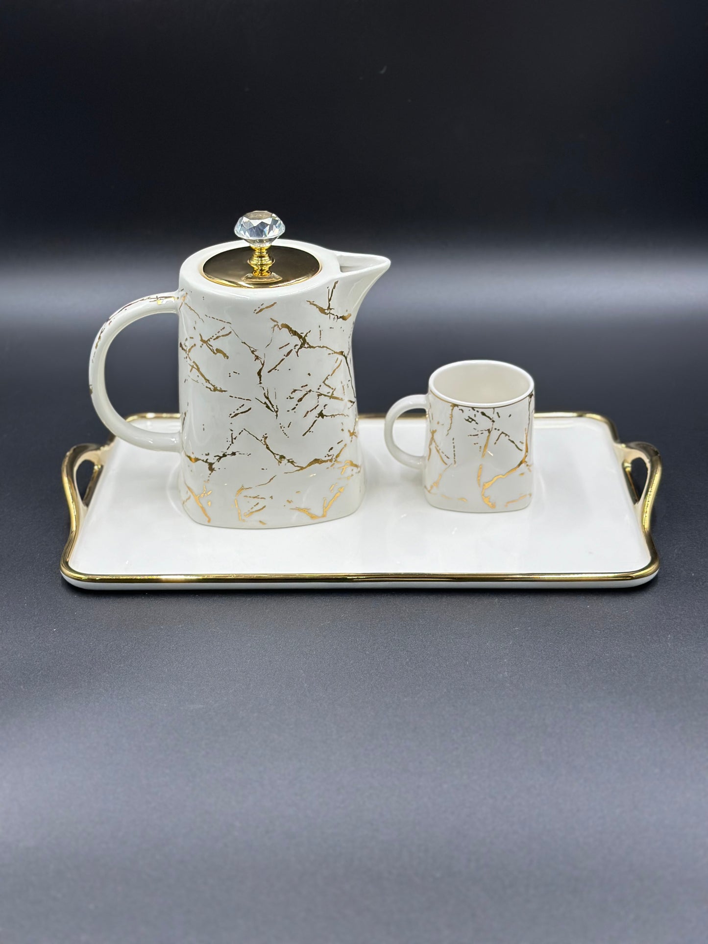 Marble Design ☕ - 8 PCS Tea Set With Tray