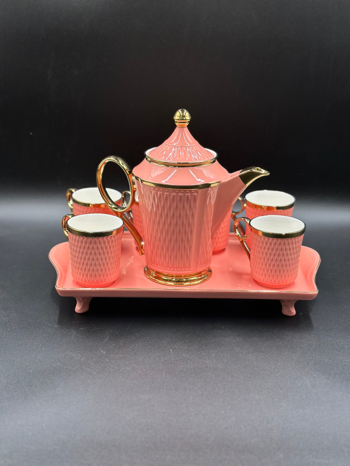 Ring Handle ☕ - 8 PCS Tea Set With Tray