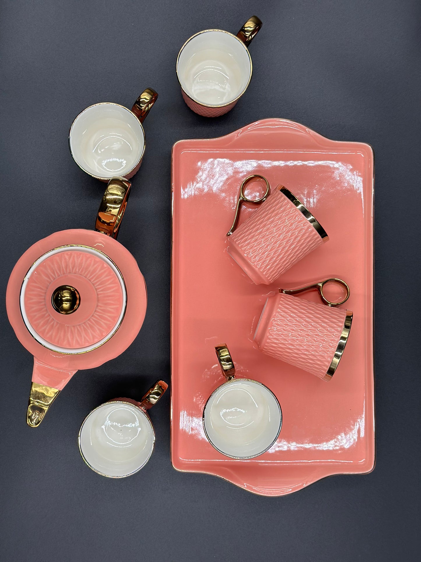 Ring Handle ☕ - 8 PCS Tea Set With Tray