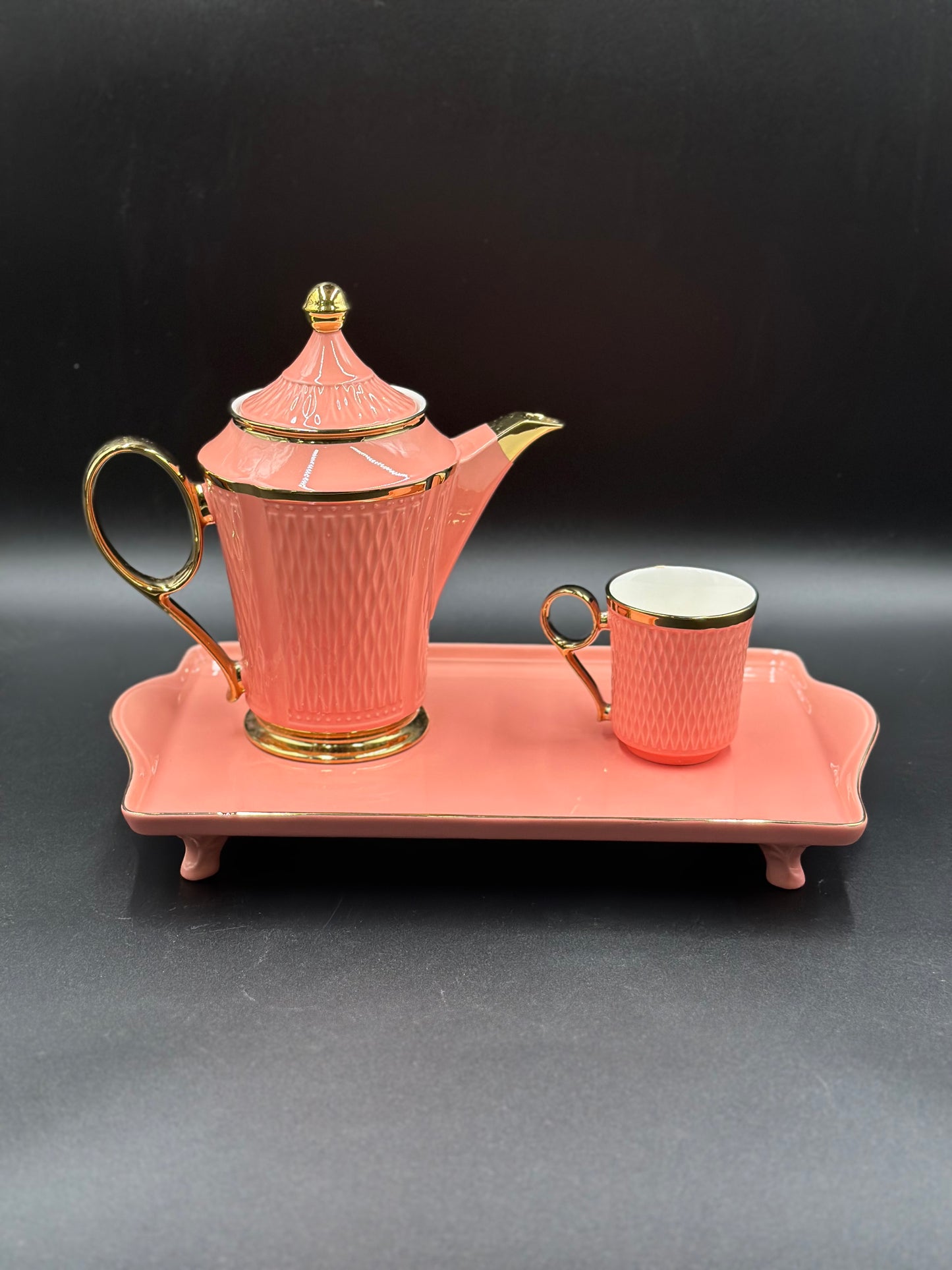Ring Handle ☕ - 8 PCS Tea Set With Tray