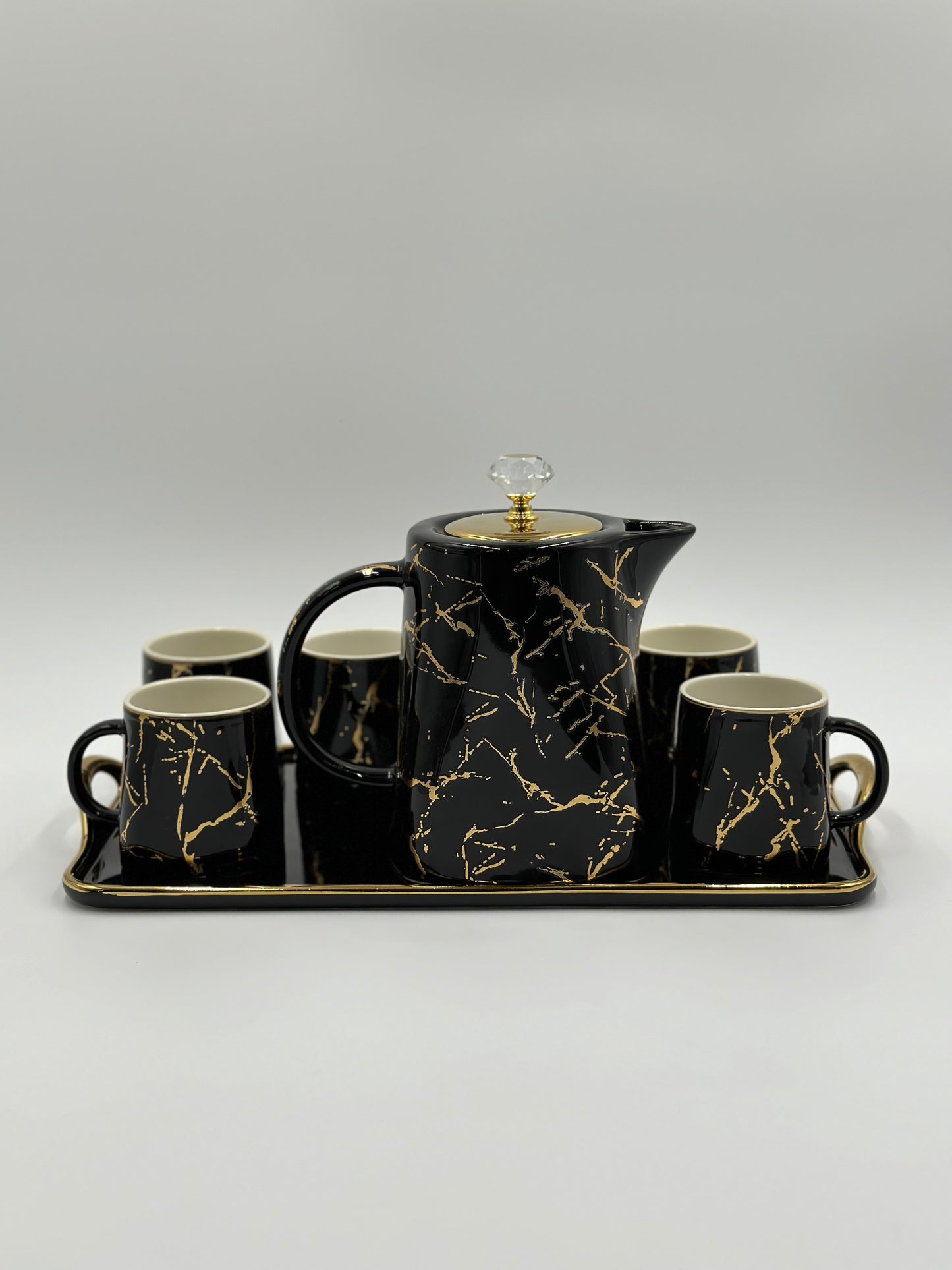 Marble Design ☕ - 8 PCS Tea Set With Tray