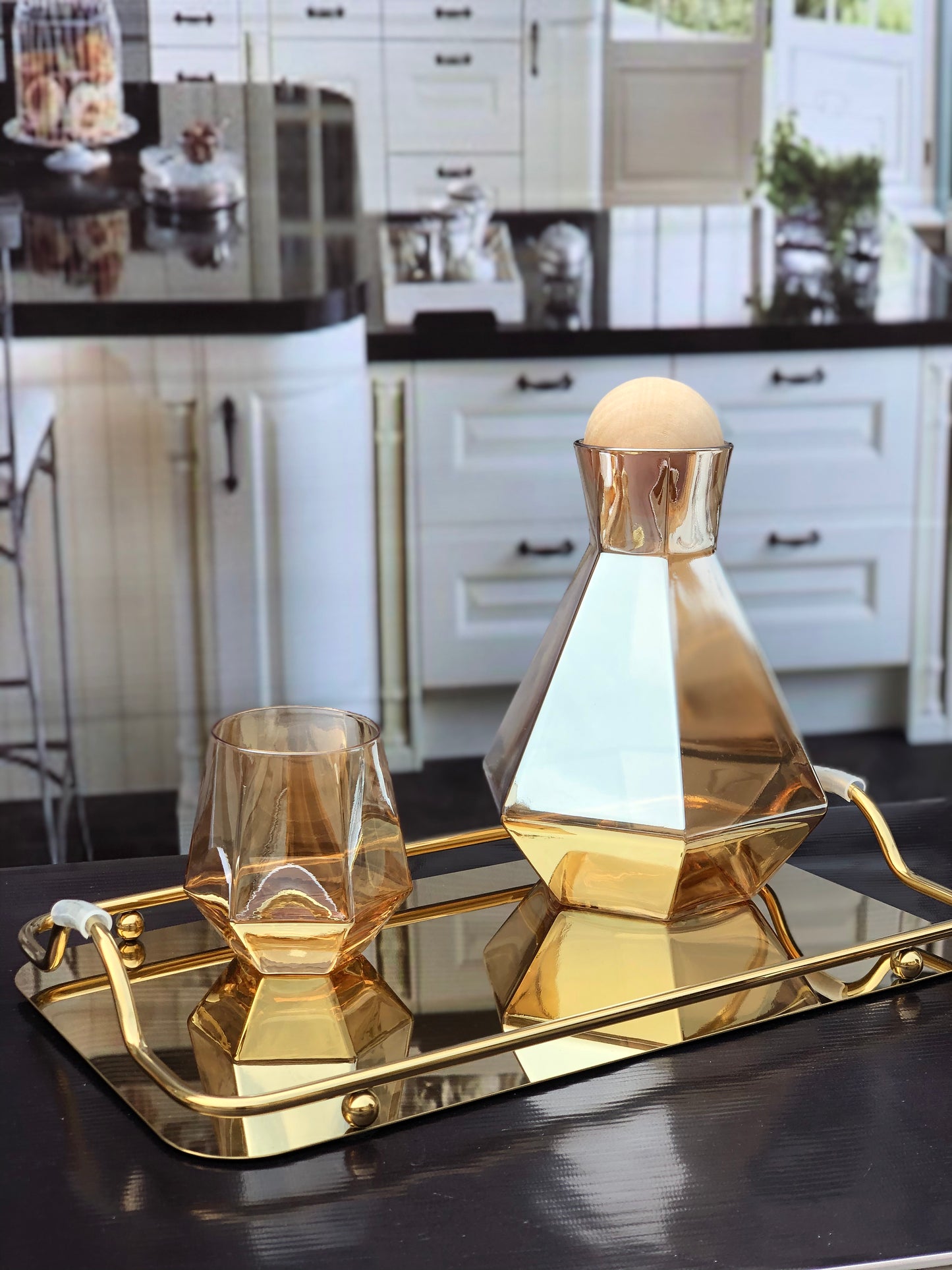 7pcs Turkey Glass Water Set with Stainless Steel Tray