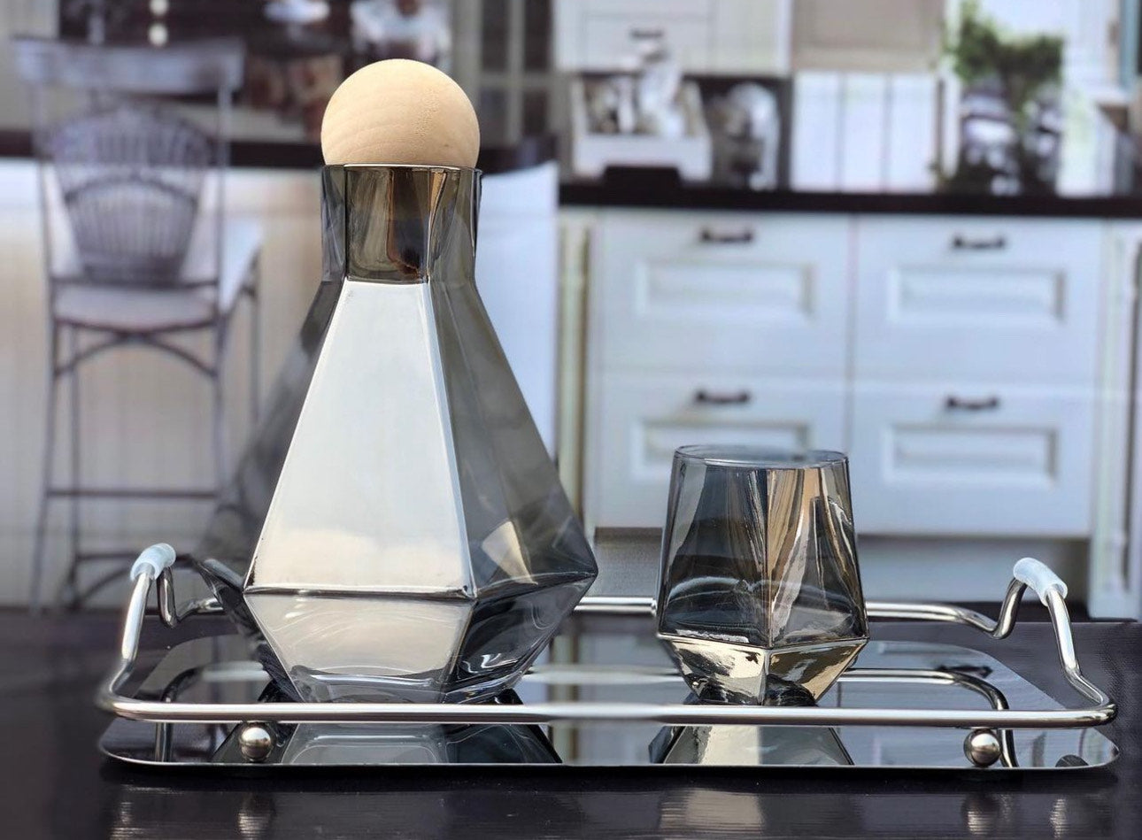 7pcs Turkey Glass Water Set with Stainless Steel Tray