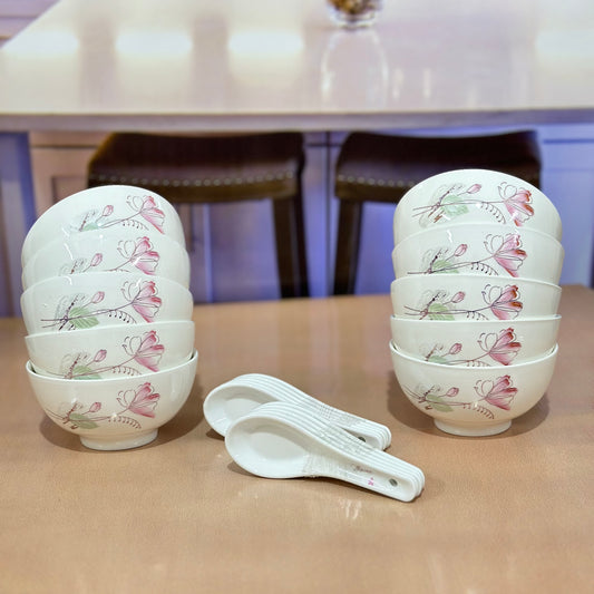Charming - 8pcs Bone China Soup Bowls with Spoons πΈ