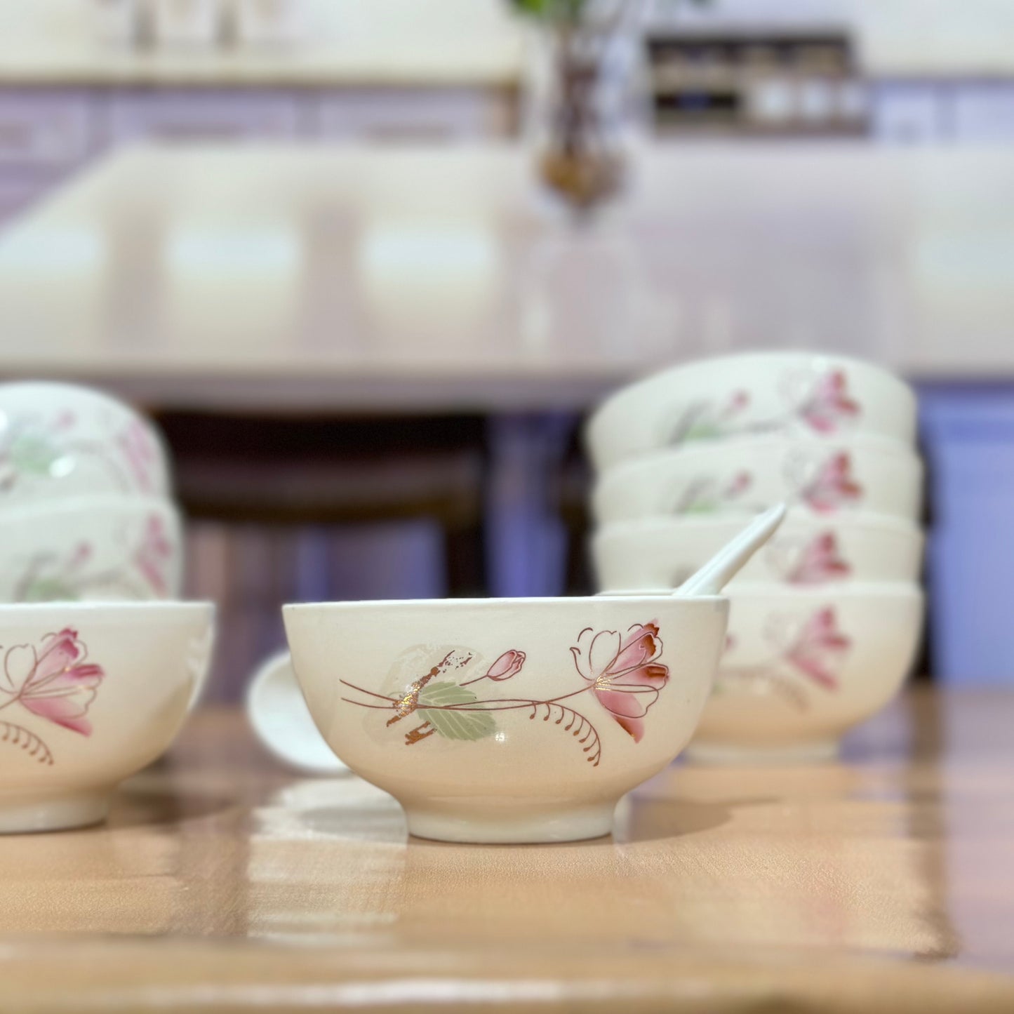 Charming - 8pcs Bone China Soup Bowls with Spoons πΈ