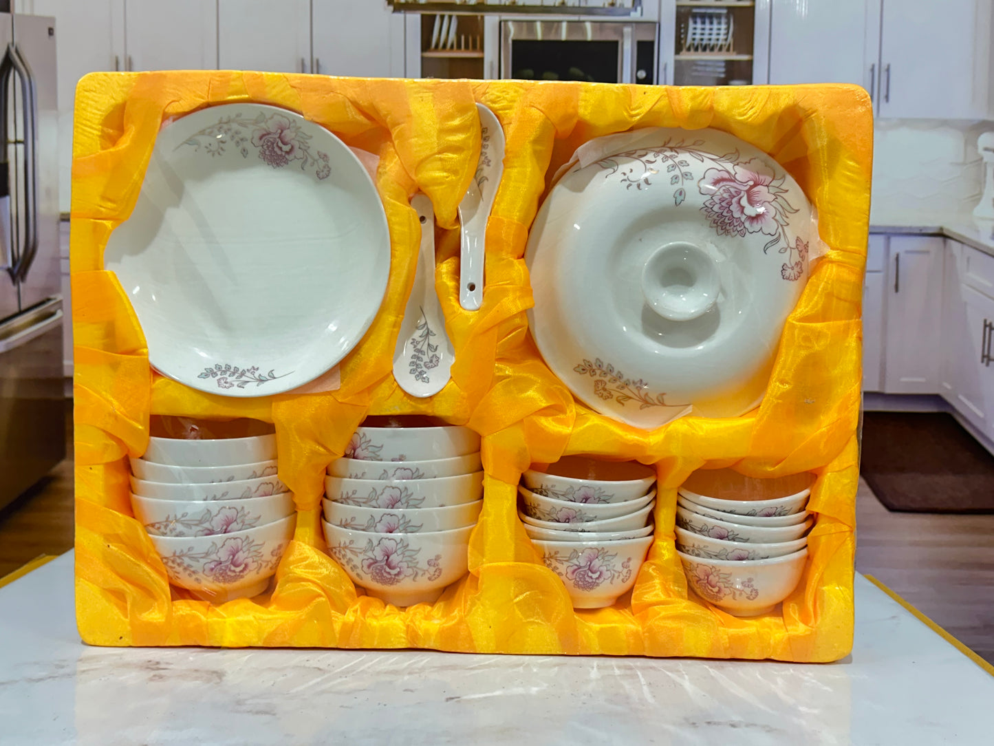 46 Pcs Bone China Flower Chinese Soup Set πΈβ¨