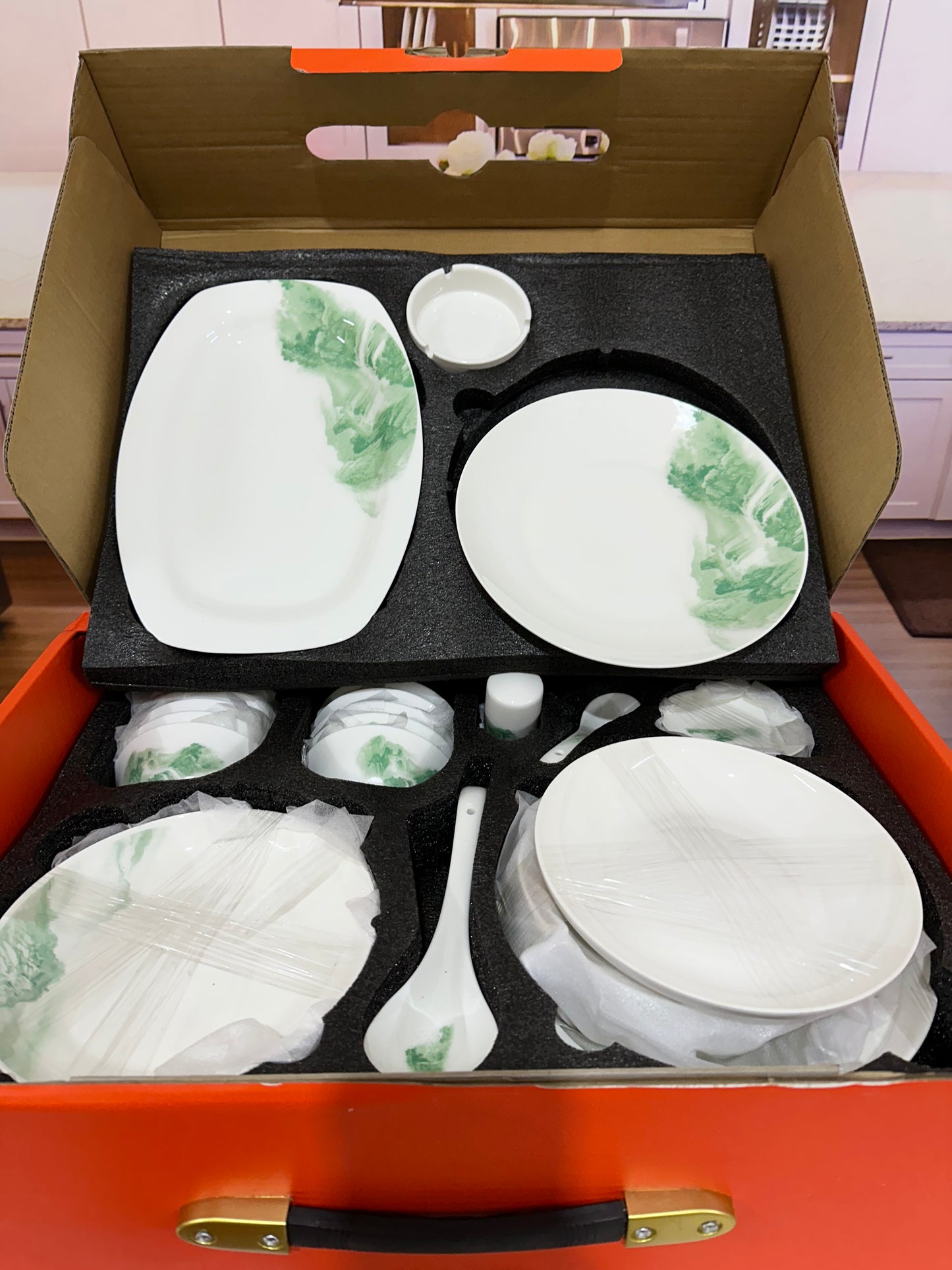 Green Oasis Tranquility - 48 Pcs Bone China Chinese Dinner Set β¨
