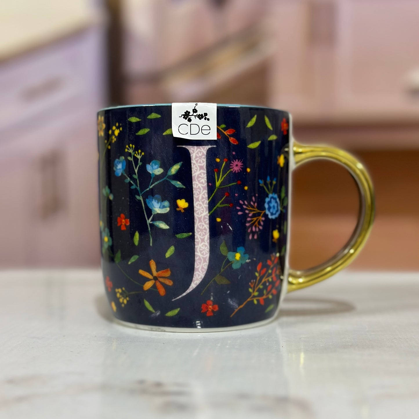 J Alphabet Mug with Golden Handle✨