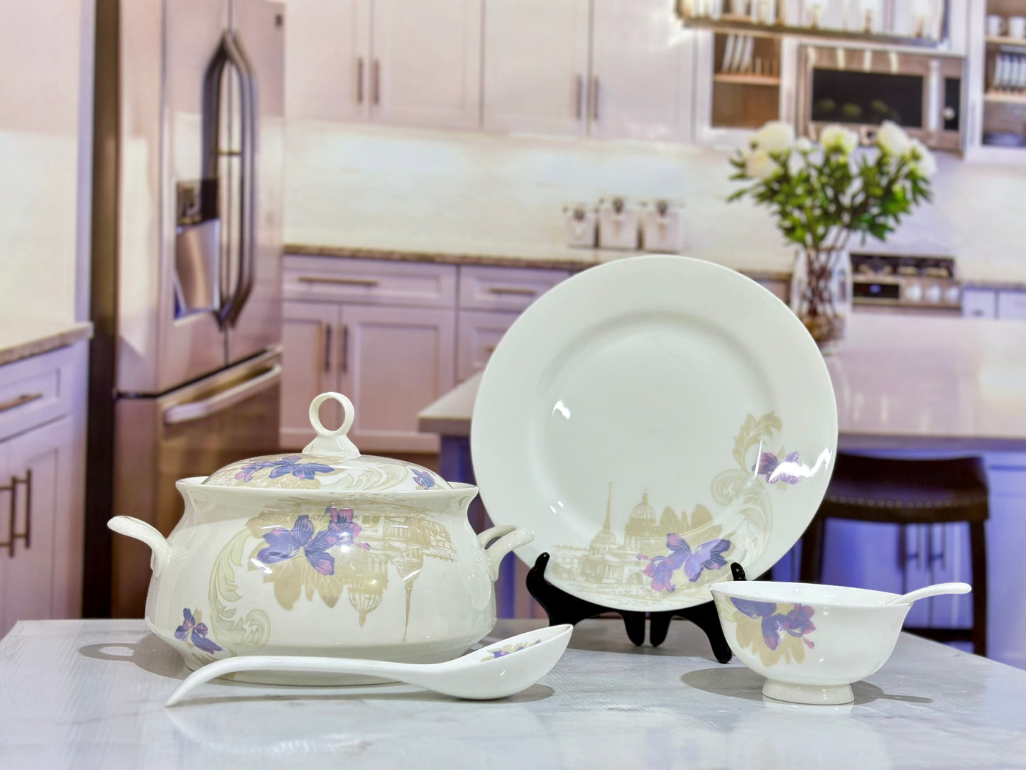 Purple Horizon Serenity - 48 Pcs Bone China Chinese Dinner Set β¨