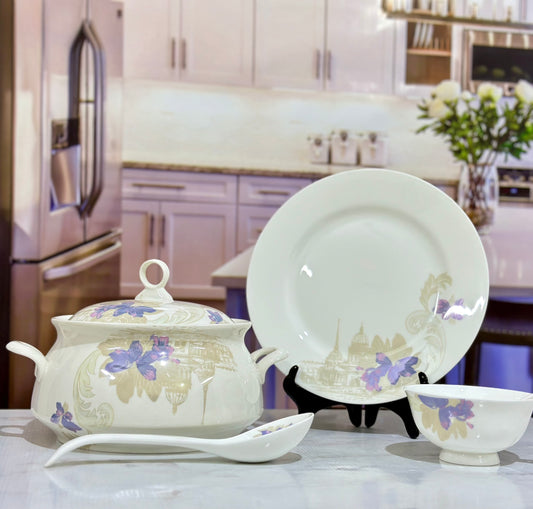 Purple Horizon Serenity - 48 Pcs Bone China Chinese Dinner Set β¨