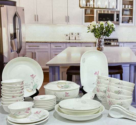 46 Pcs Bone China Flower Chinese Soup Set πΈβ¨