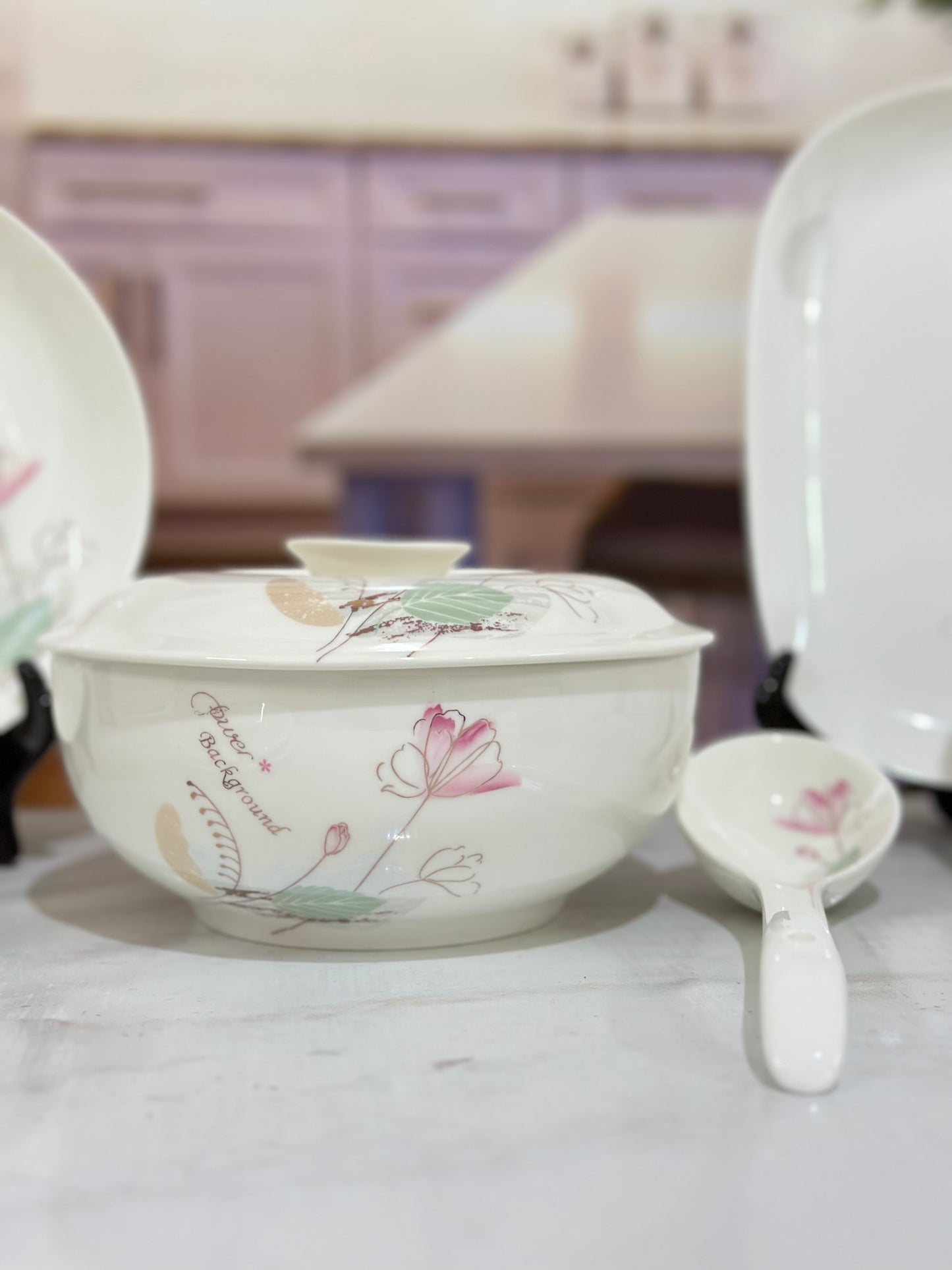 46 Pcs Bone China Flower Chinese Soup Set πΈβ¨