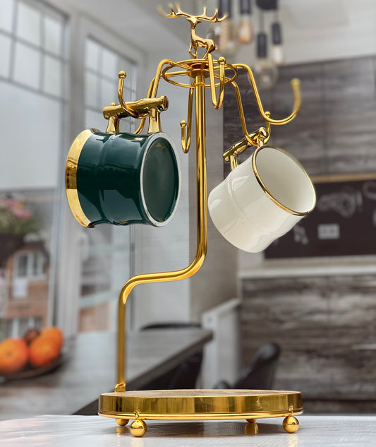 24K Gold Plated 6 Cups and Saucers Holder -Golden Elegance 🌟🥂