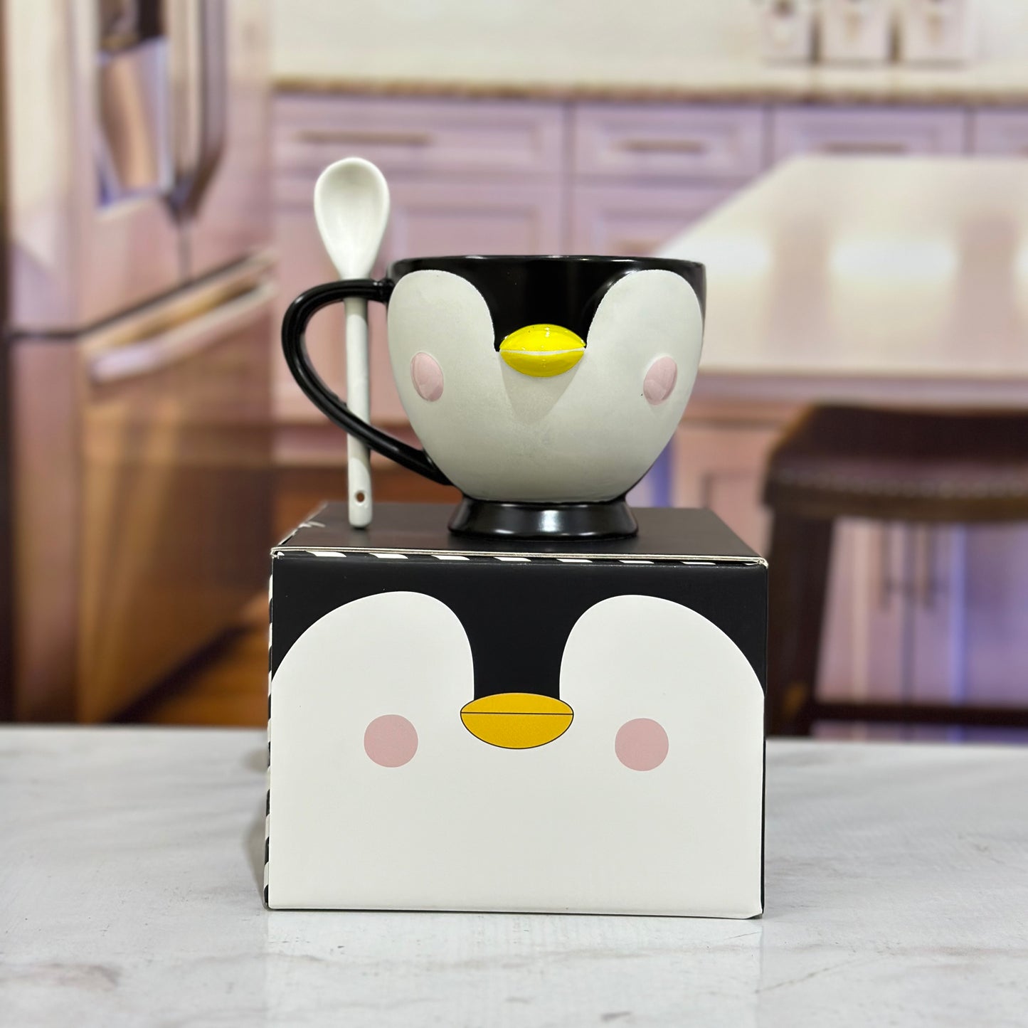 Cute Penguin Gift Mug with Spoon ๐ง