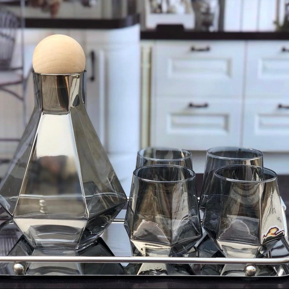 7pcs Turkey Glass Water Set with Stainless Steel Tray