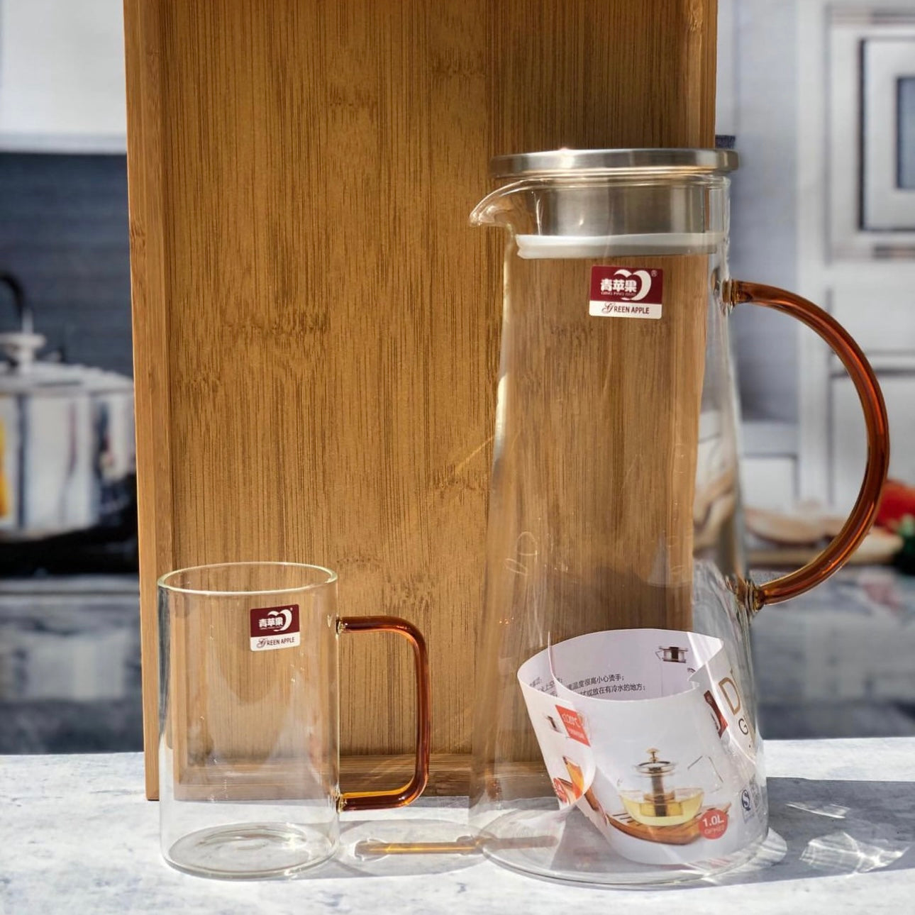 7pcs Glass Water Set with Wooden Tray-Heat Resistant π΅πΏ