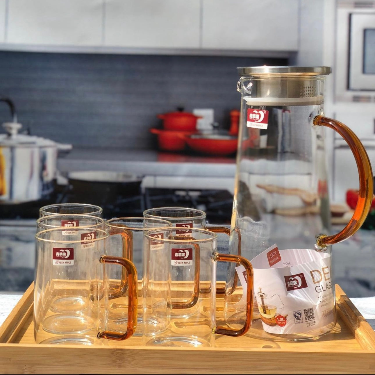 7pcs Glass Water Set with Wooden Tray-Heat Resistant π΅πΏ