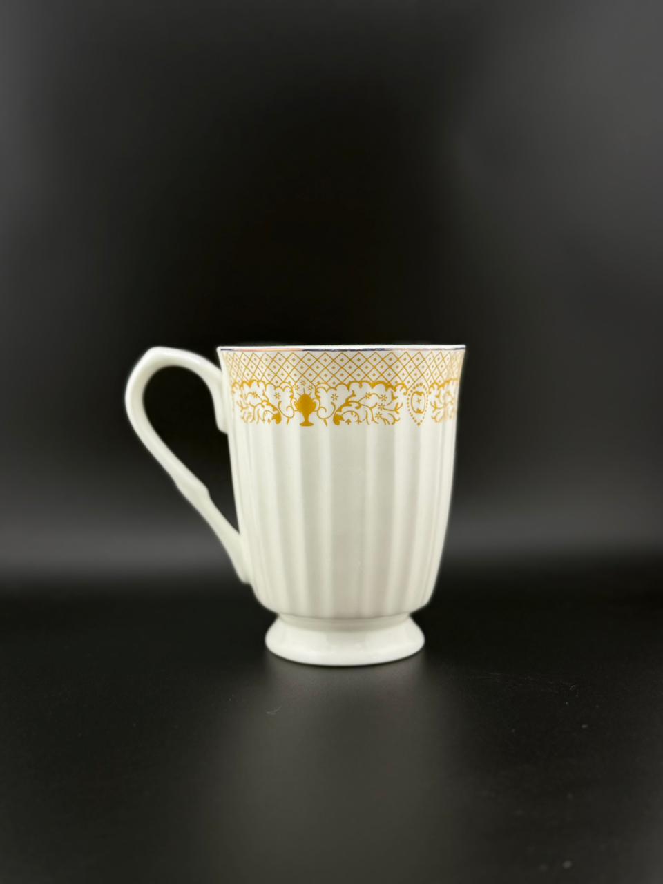 6 Pcs Golden Trophy Motif French Loop-Handle Super Bone China Mug Set β¨