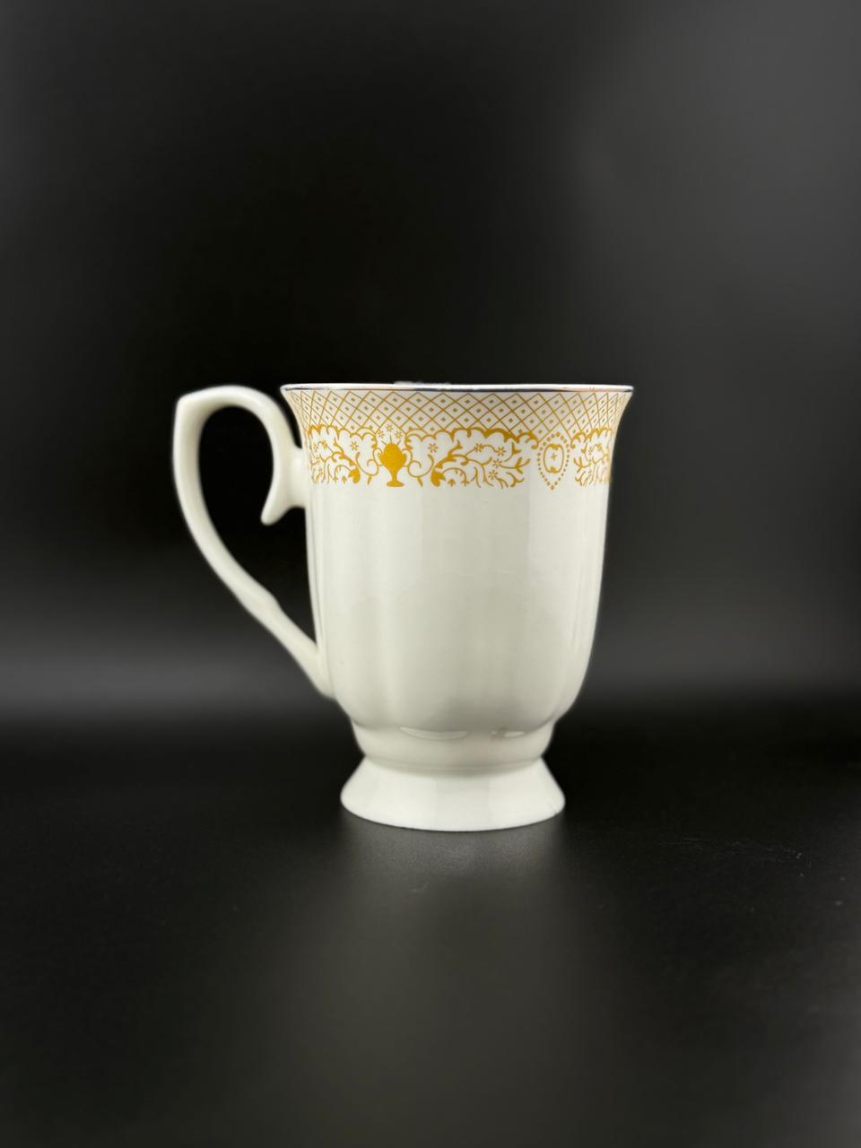 6 Pcs Ribbed French Loop-Handle Super Bone China Mug Set â¨