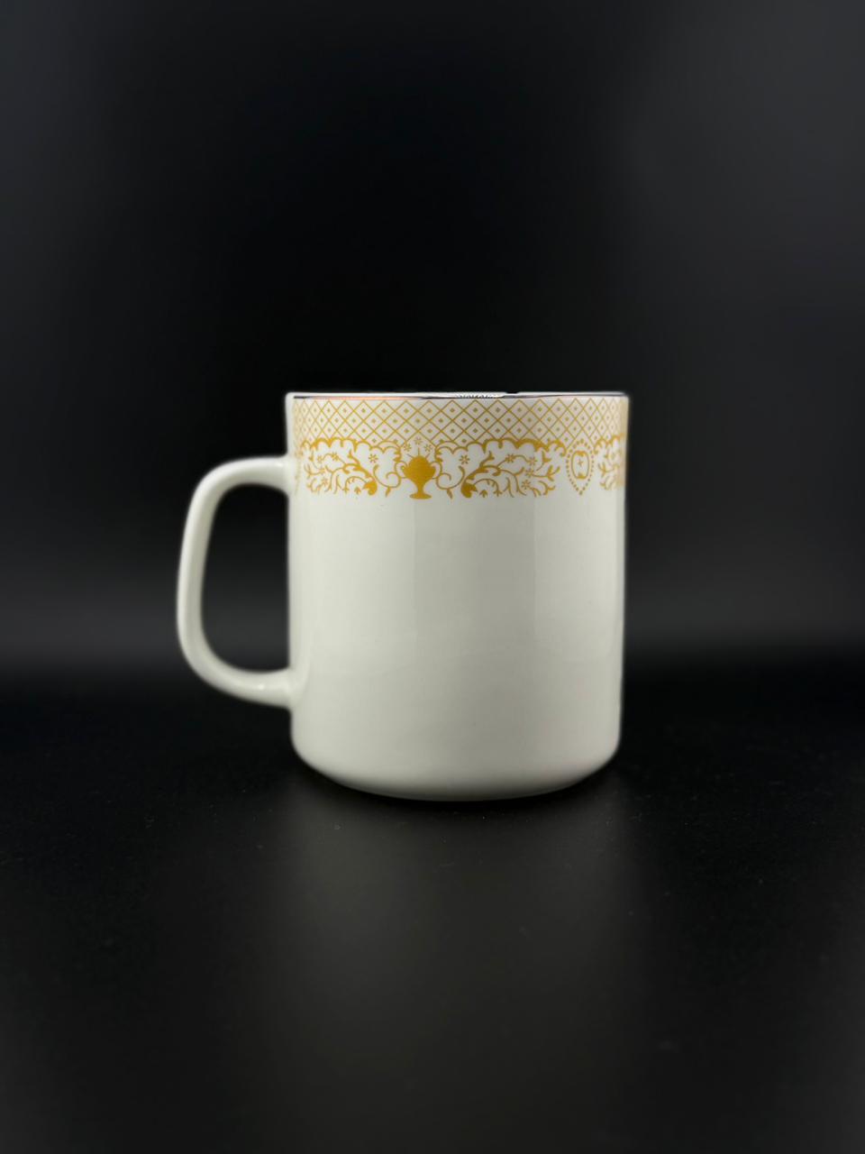 6 Pcs Golden Trophy Motif D-Handle Super Bone China Mug Set β¨