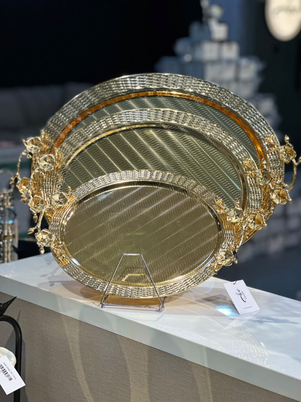 3 PCS Golden German Stainless Steel Tray Set