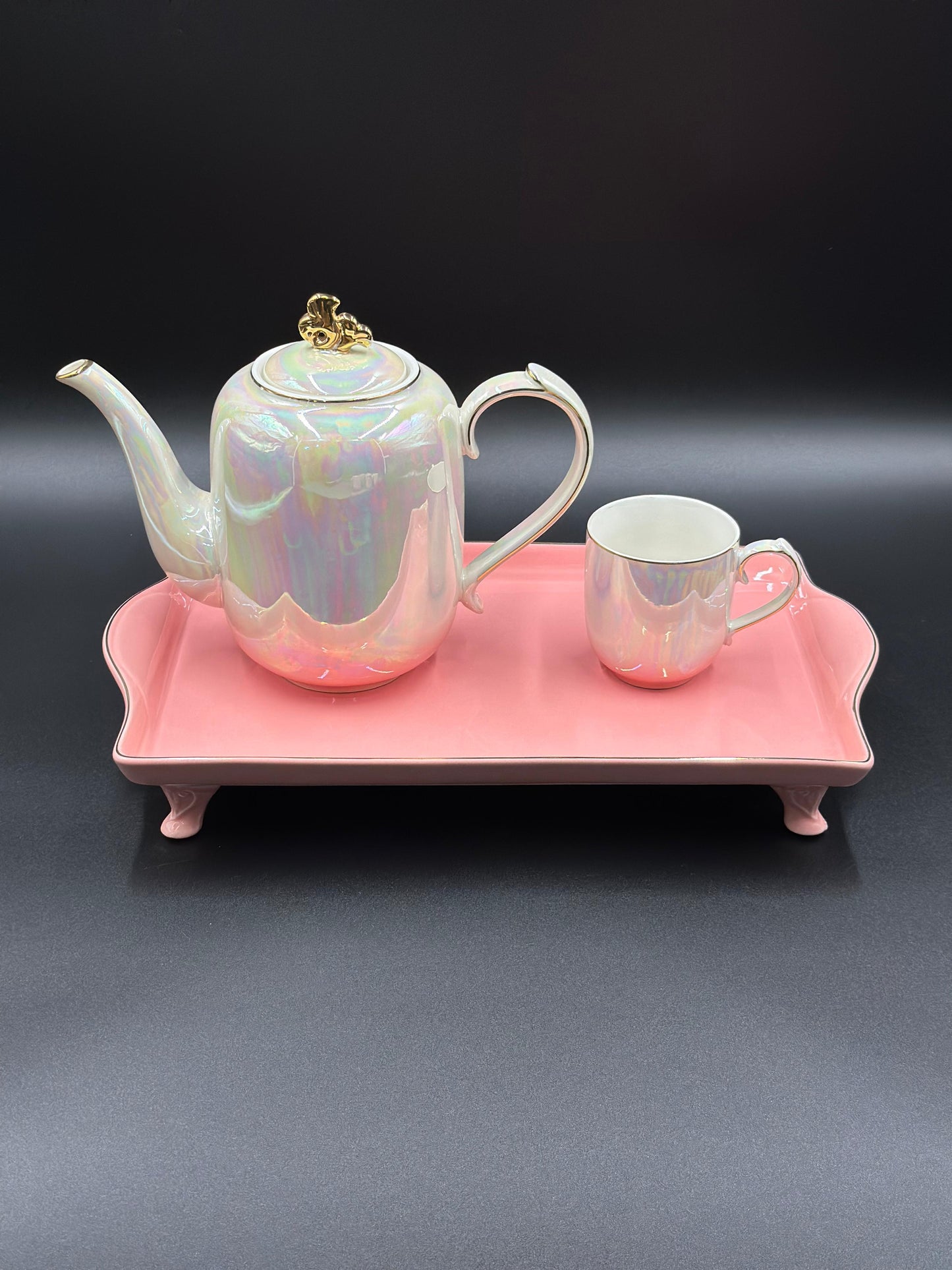 8 Pcs Elegant Bi-Colour Rainbow Shade Tea Set With Tray ☕️