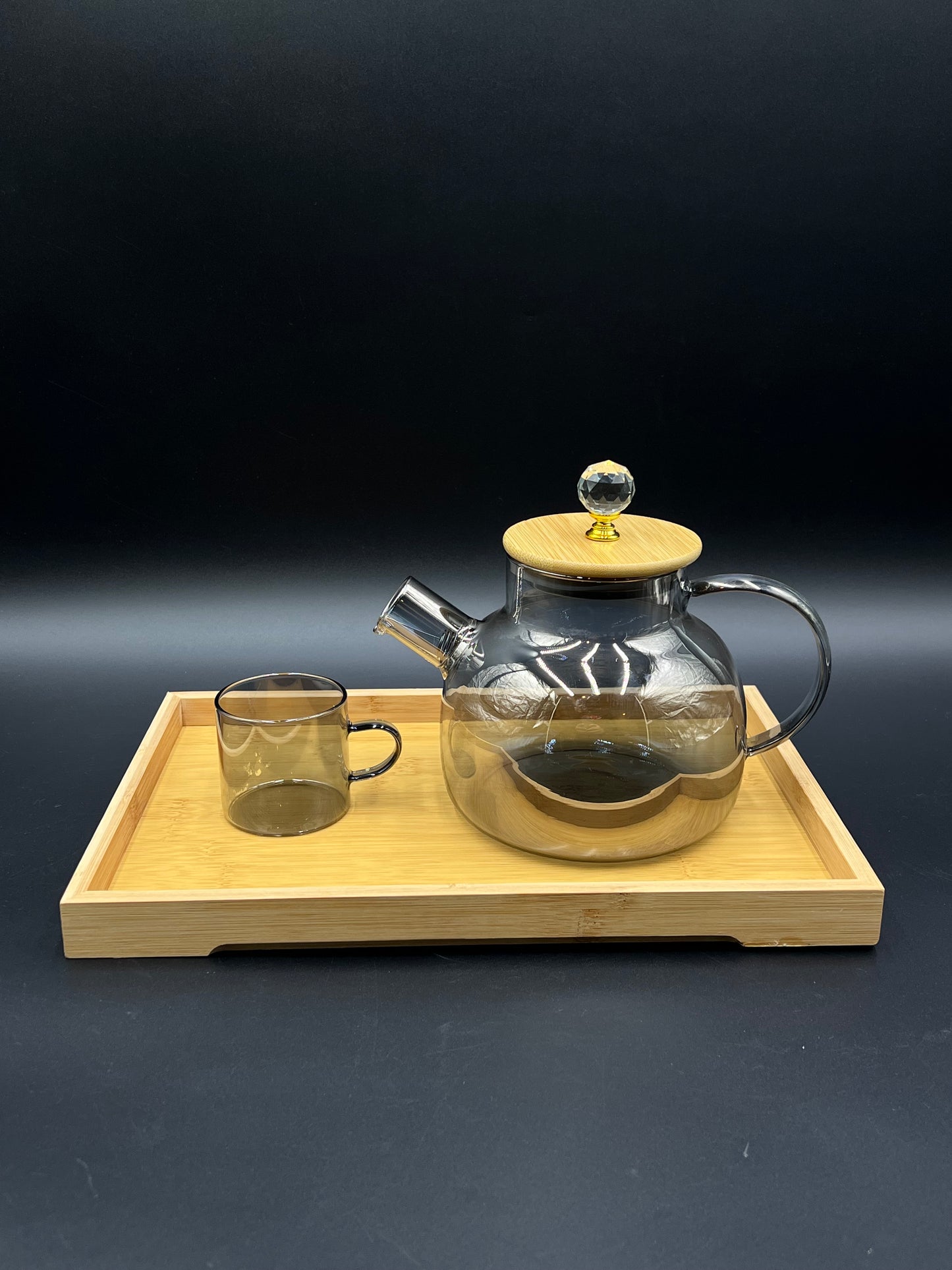 7 Pcs Chinese Glass Kehwa Set with Bamboo Tray ♨️