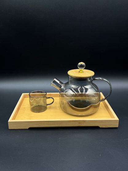 7 Pcs Chinese Glass Kehwa Set with Bamboo Tray ♨️