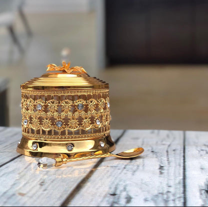 Elegant 24K Gold Plated Metal Sugar Pot with Spoon ⚡️✨