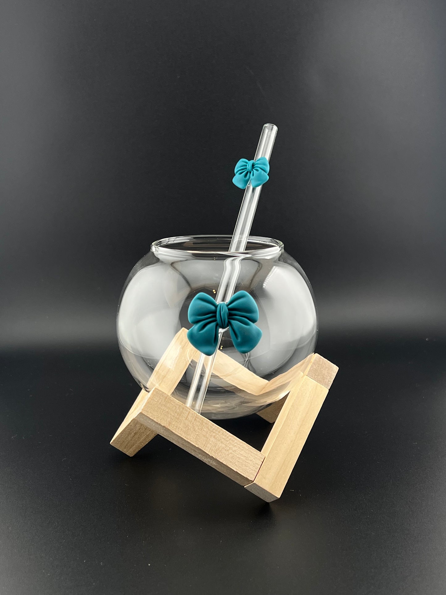 Ball Shape Glass Cup with Straw & Wooden Stand – Luxe Sip Set