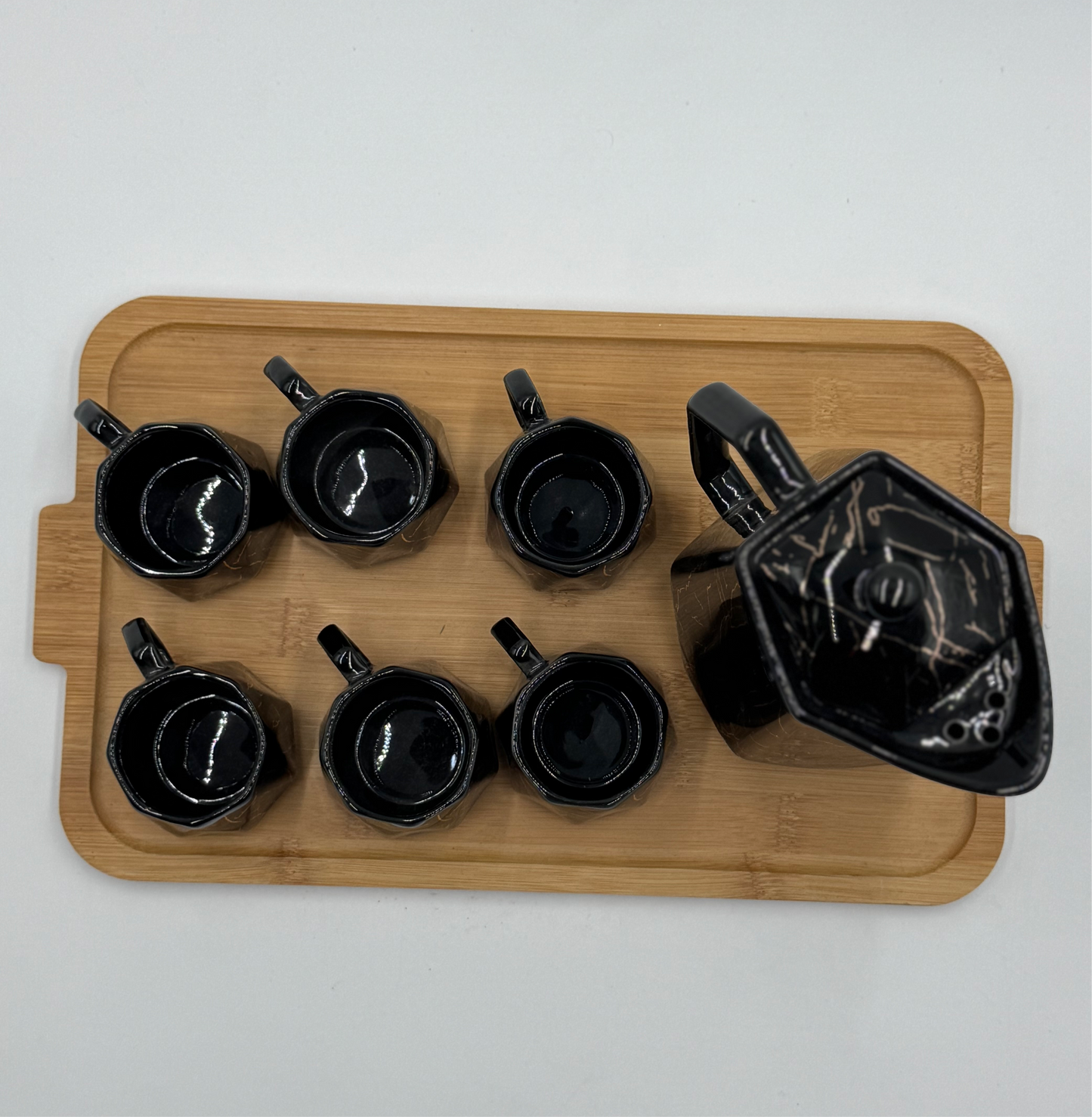 8 Pcs Black Marble Design Ceramic Kehwa Set with Tray ☕️✨