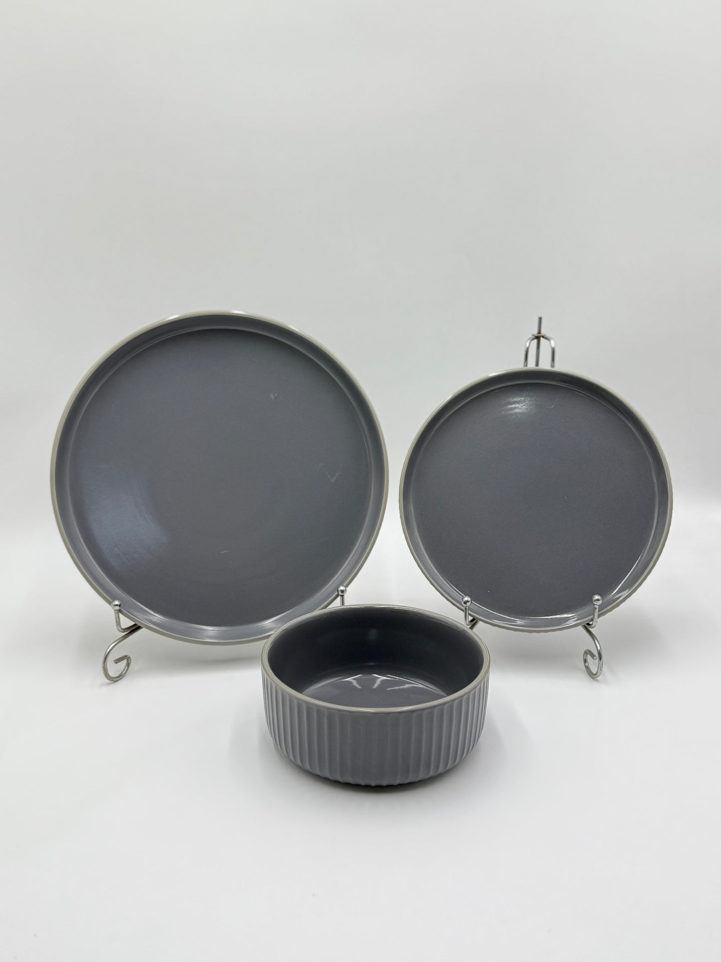 12 Pcs Grey Glazed Stoneware Breakfast Set 💫