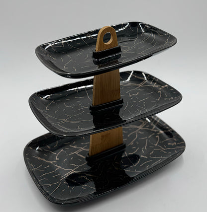 3 Tier Black Marble Design Ceramic Cupcake Serving Platter 🍰✨