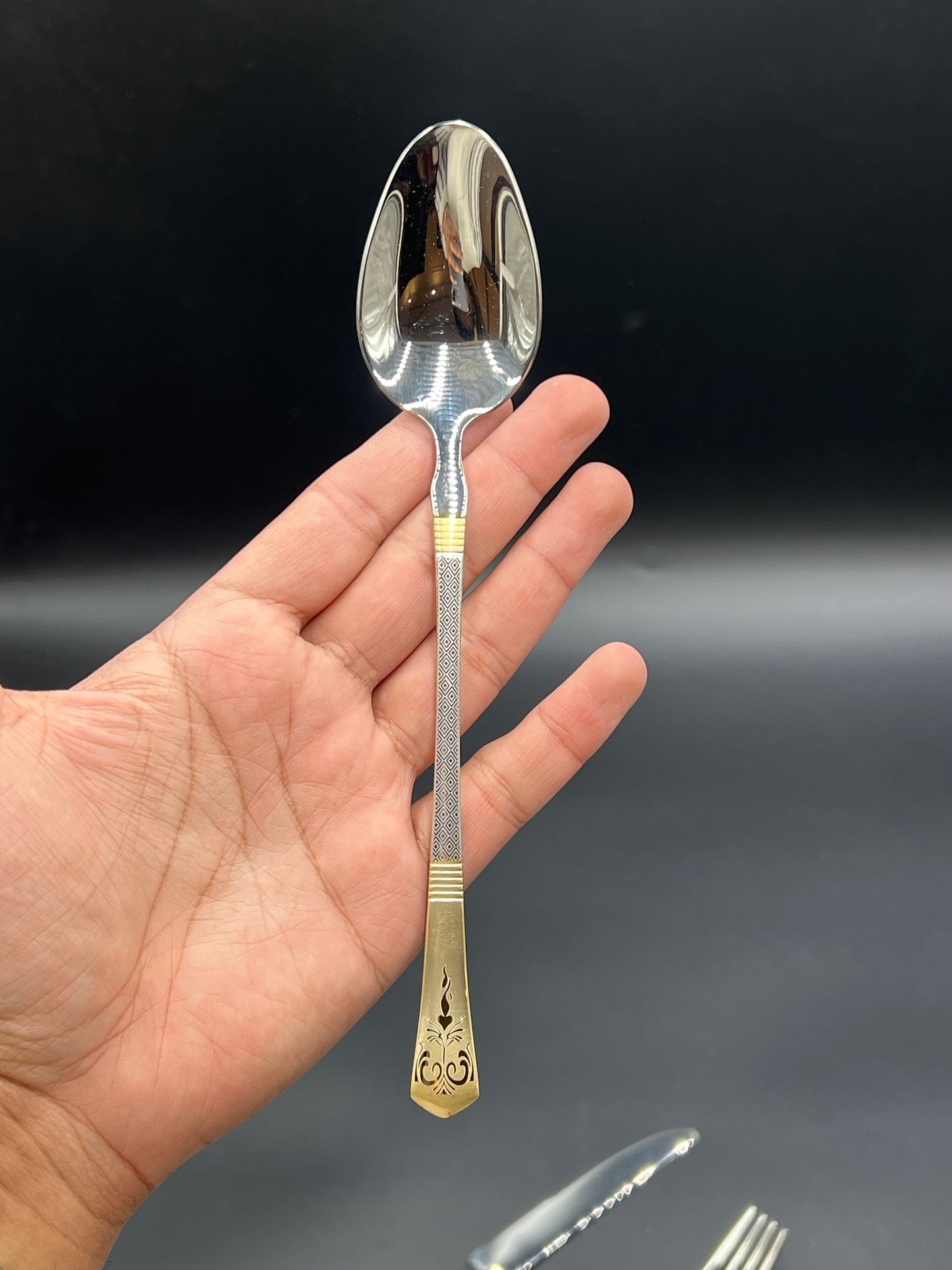 24 Pcs Stainless Steel Cutlery Set – Silver & Gold Accent Elegance